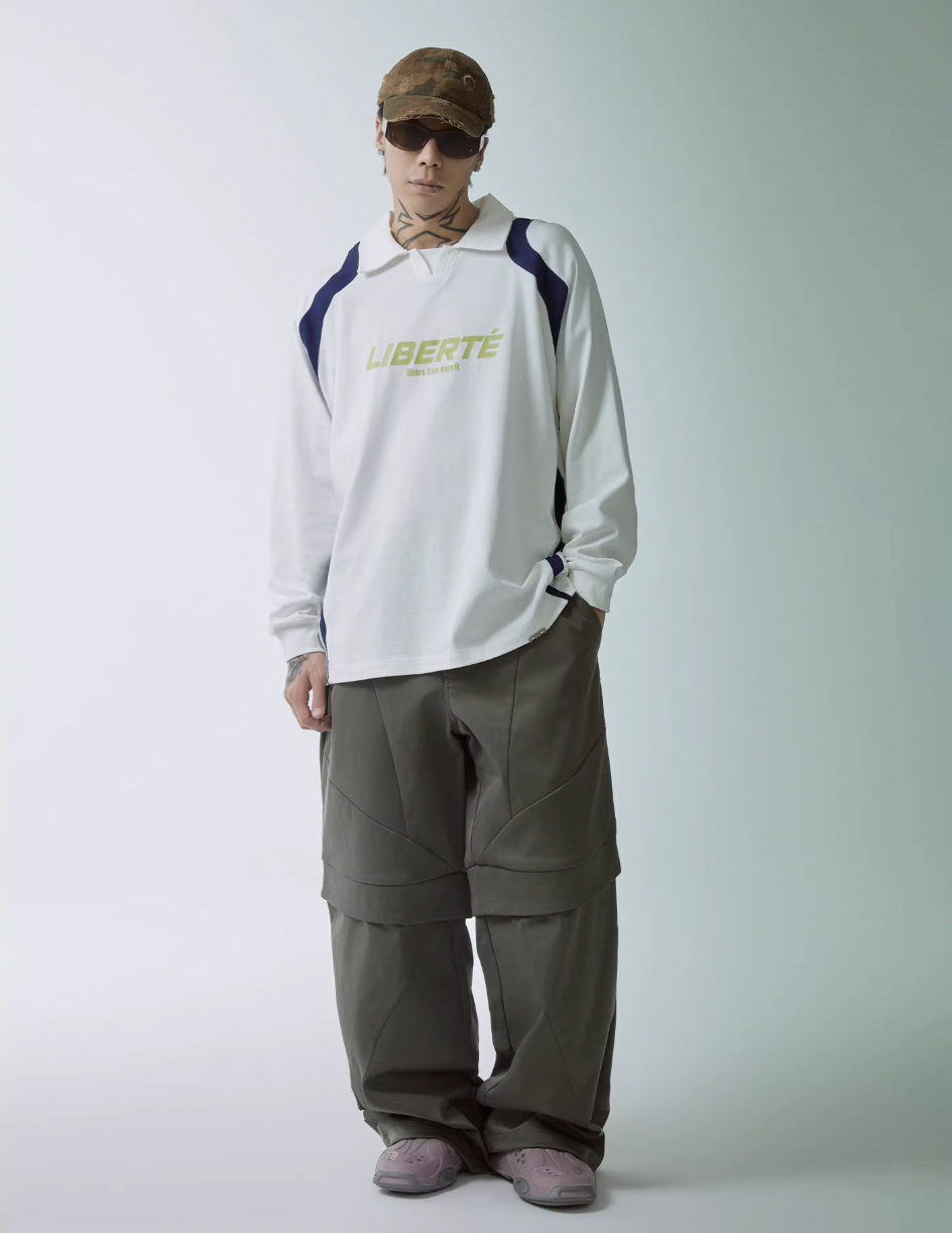 F2CE Patchwork Contrast Color Long Sleeve Polo