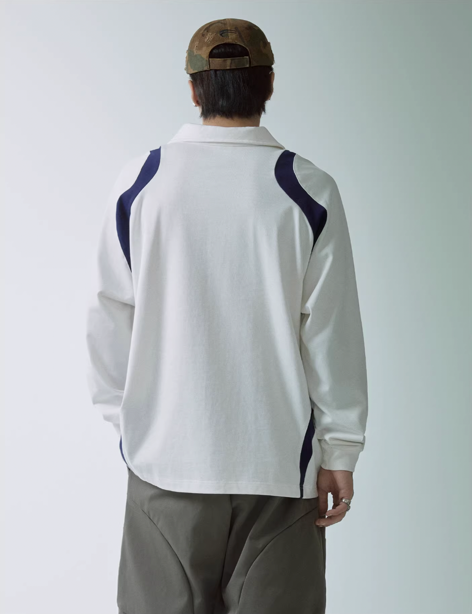 F2CE Patchwork Contrast Color Long Sleeve Polo