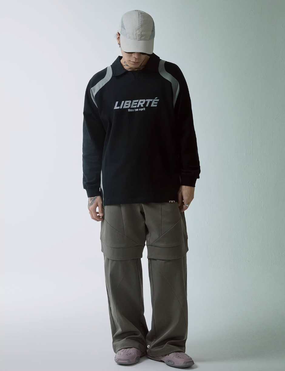 F2CE Patchwork Contrast Color Long Sleeve Polo