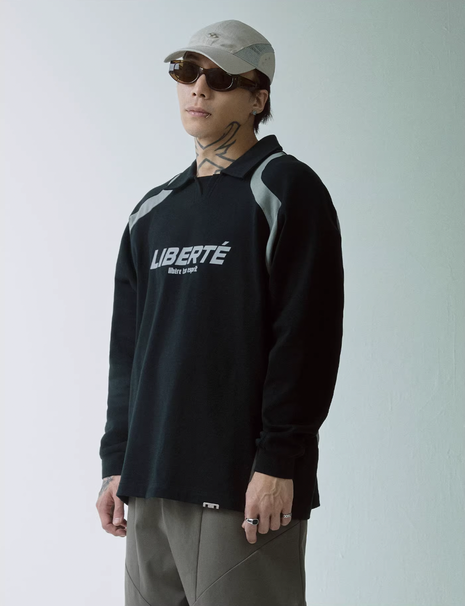 F2CE Patchwork Contrast Color Long Sleeve Polo