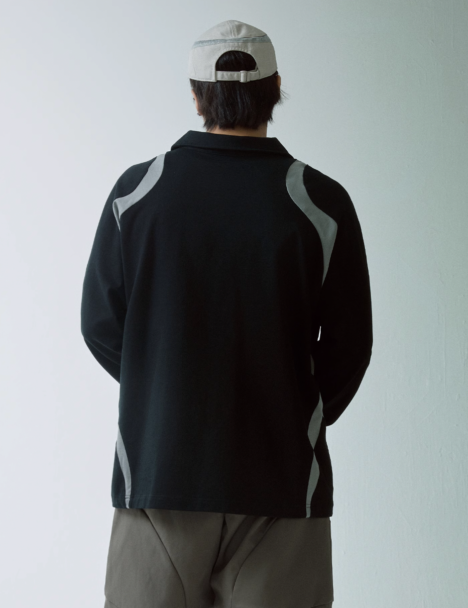 F2CE Patchwork Contrast Color Long Sleeve Polo