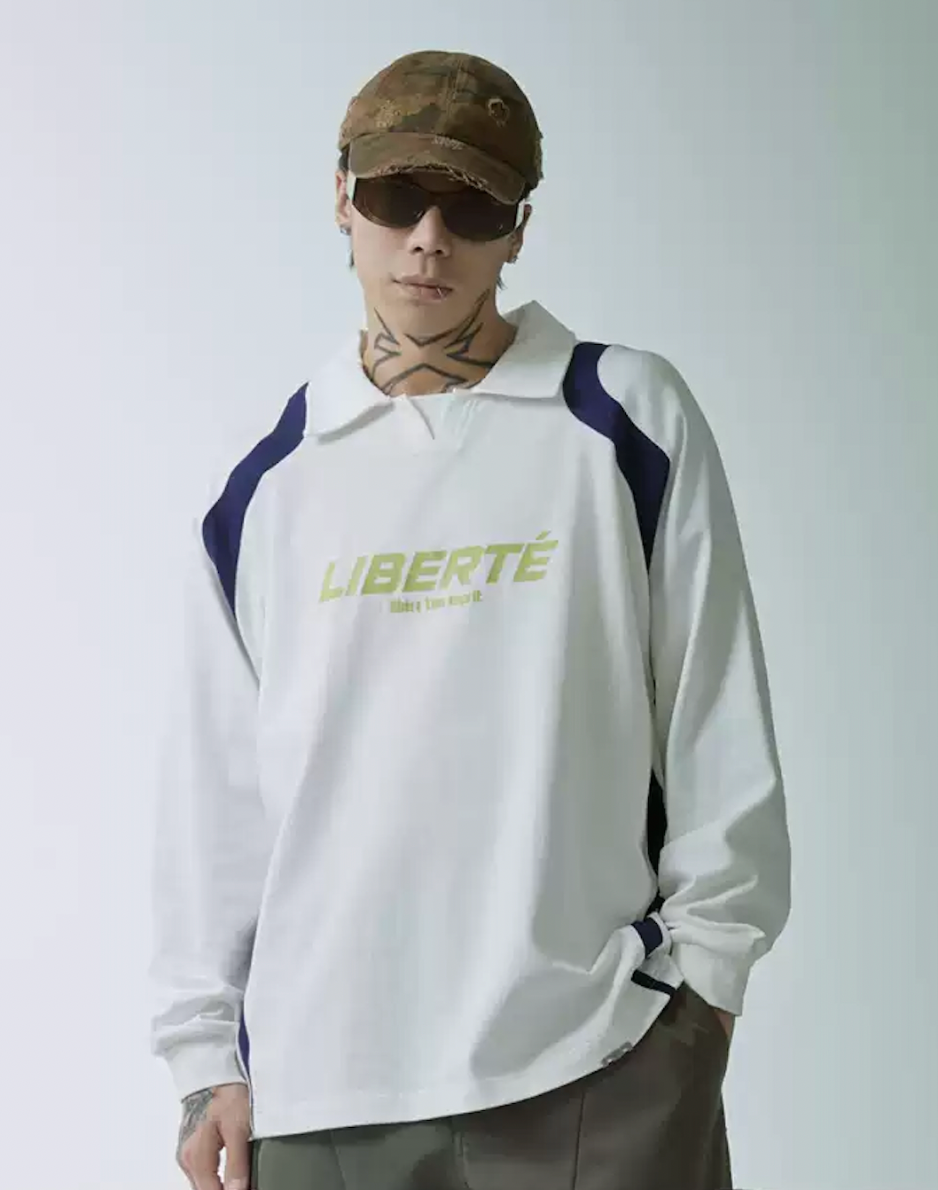 F2CE Patchwork Contrast Color Long Sleeve Polo