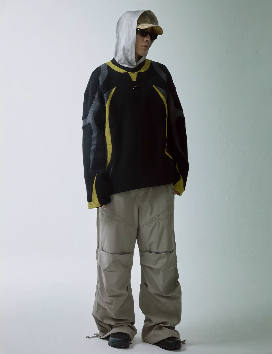F2CE Deconstructed Clashing Color Waffle Sweatshirt