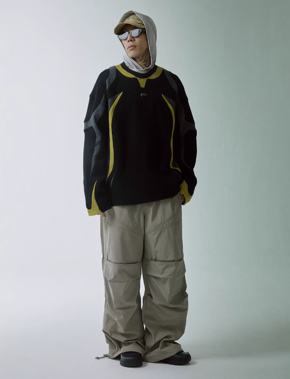 F2CE Deconstructed Clashing Color Waffle Sweatshirt