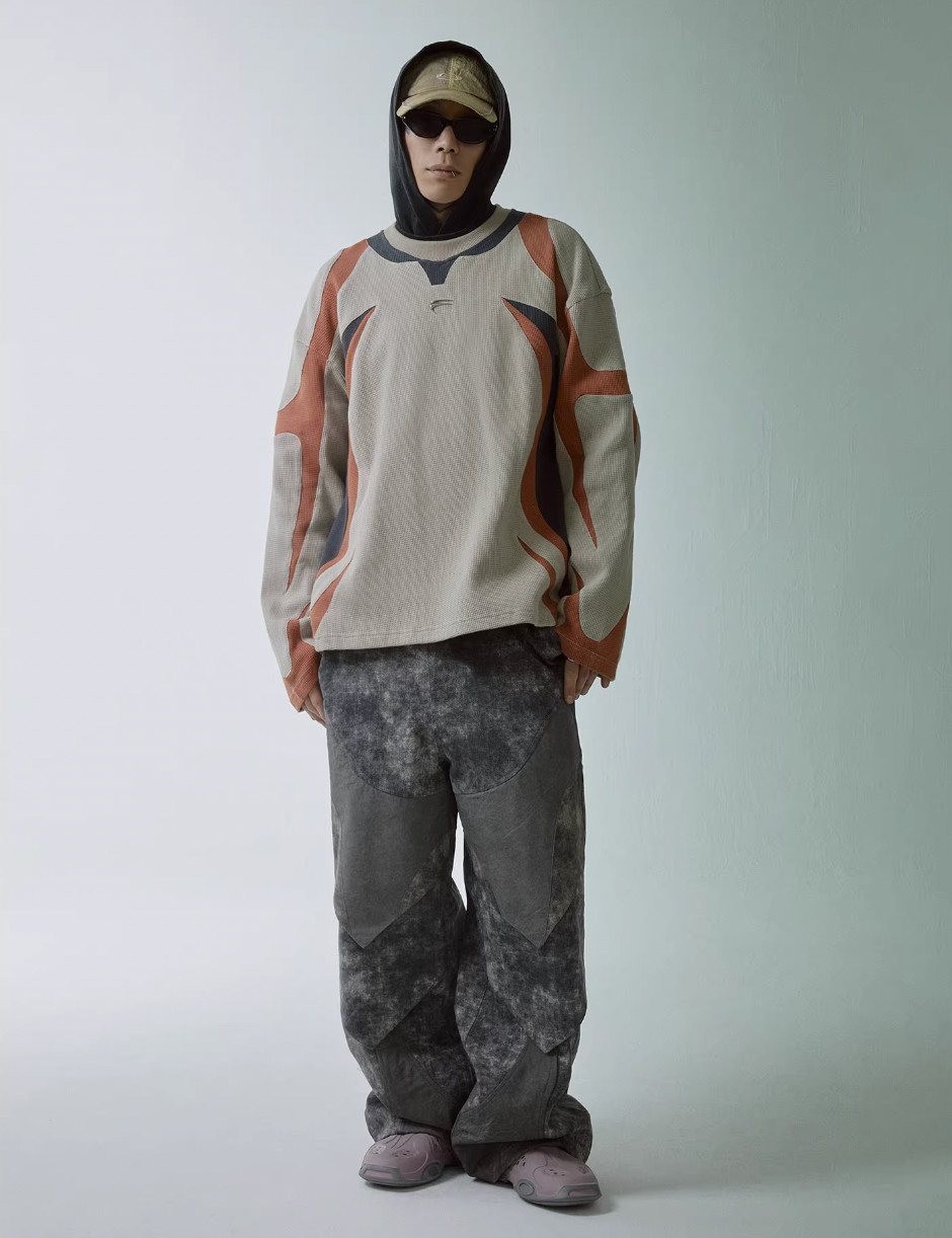 F2CE Deconstructed Clashing Color Waffle Sweatshirt