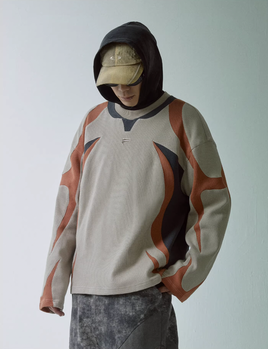 F2CE Deconstructed Clashing Color Waffle Sweatshirt
