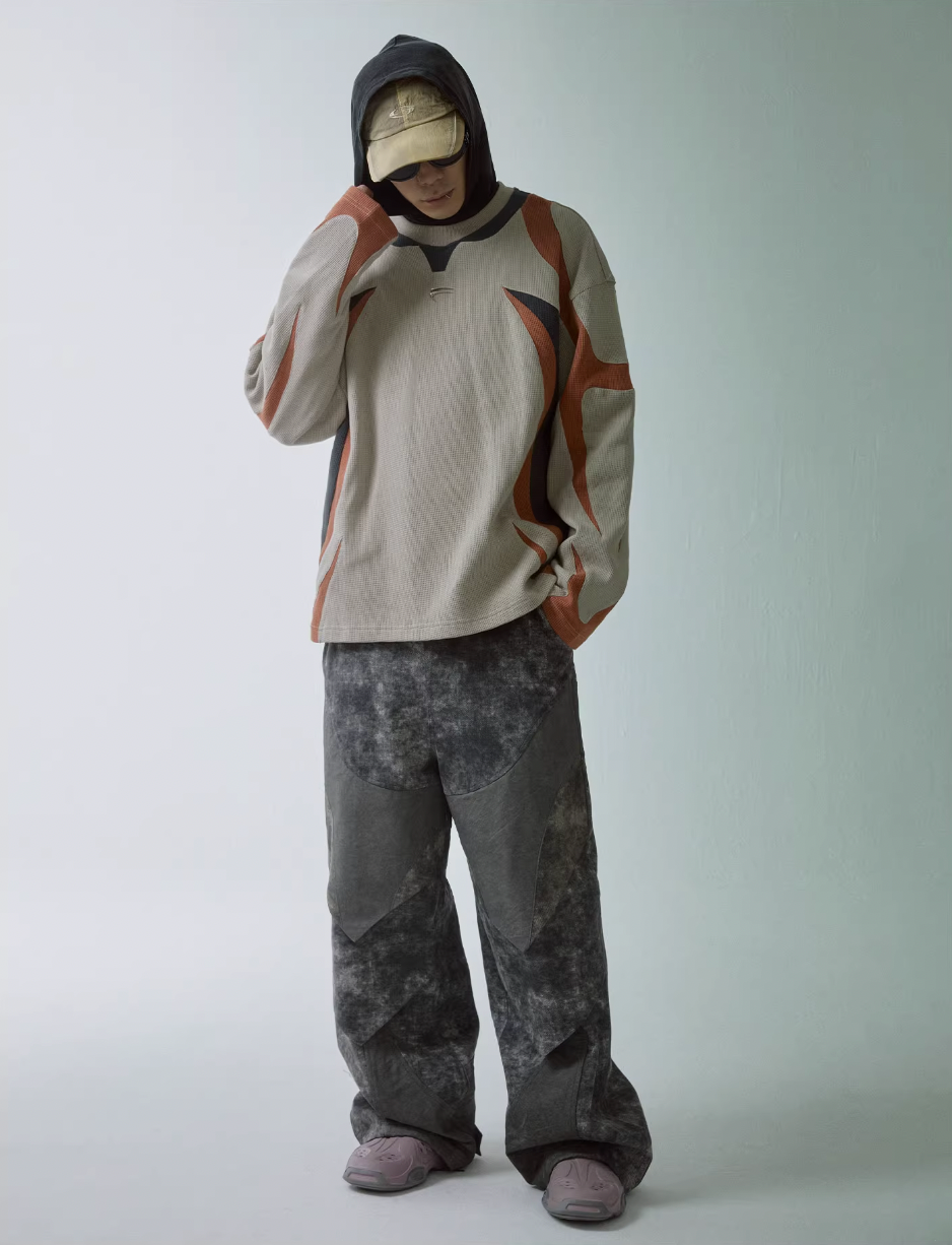 F2CE Deconstructed Clashing Color Waffle Sweatshirt