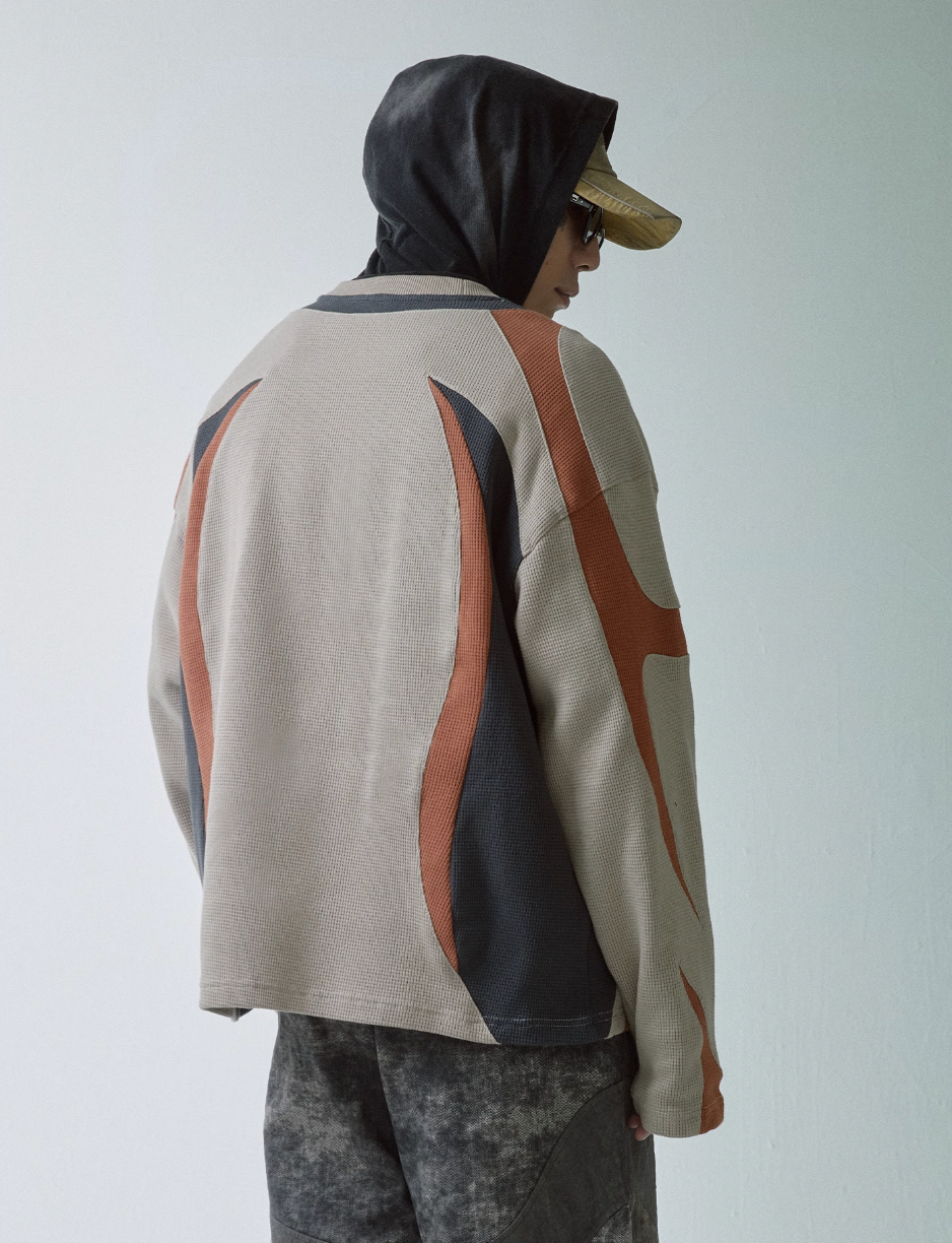 F2CE Deconstructed Clashing Color Waffle Sweatshirt