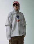 F2CE Dirty Dye Printed Fake Two-Piece Layering Hoodie