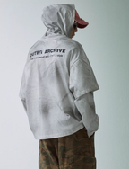 F2CE Dirty Dye Printed Fake Two-Piece Layering Hoodie
