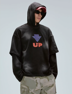 F2CE Dirty Dye Printed Fake Two-Piece Layering Hoodie