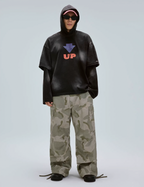 F2CE Dirty Dye Printed Fake Two-Piece Layering Hoodie