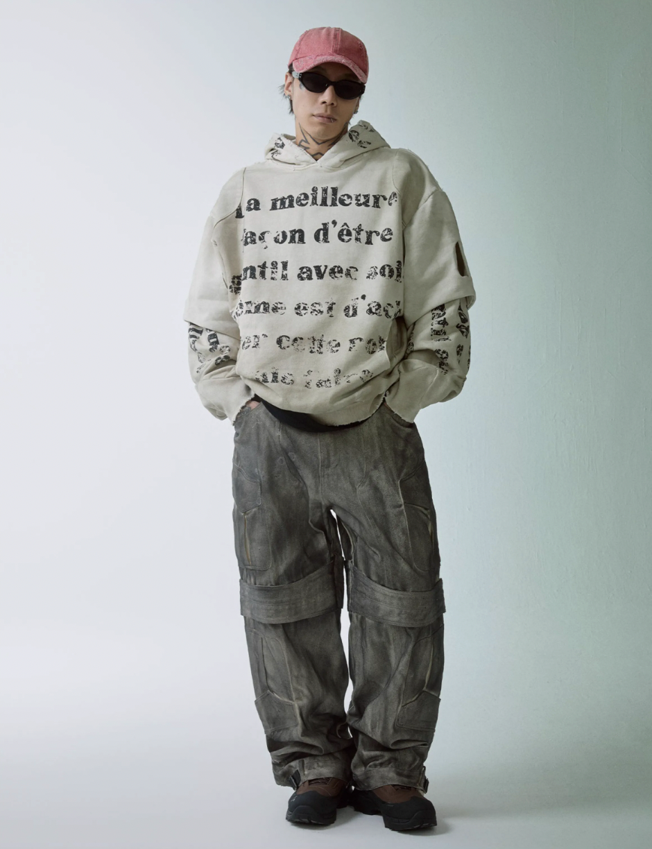 F2CE Dirty Dye Double Layer Printed Hoodie