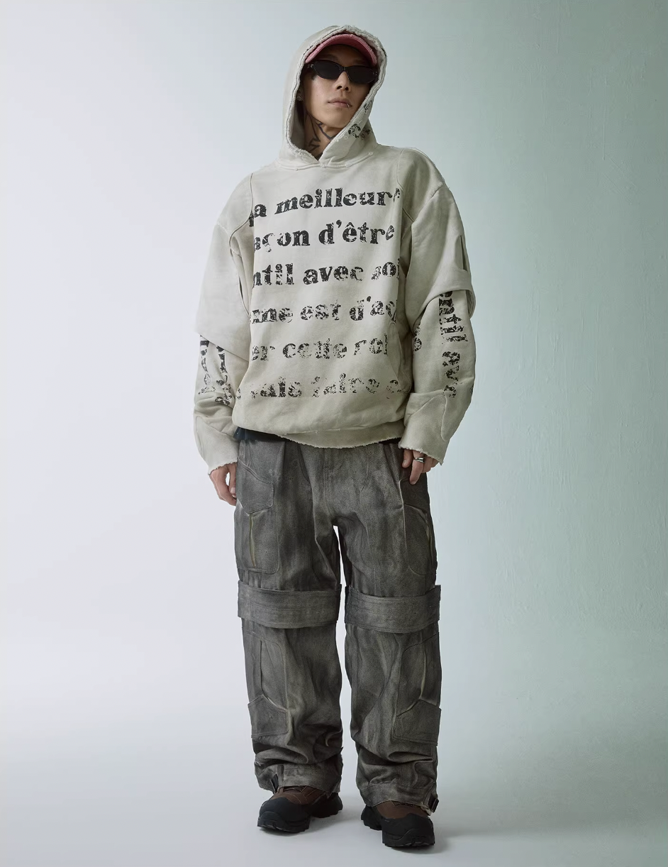 F2CE Dirty Dye Double Layer Printed Hoodie