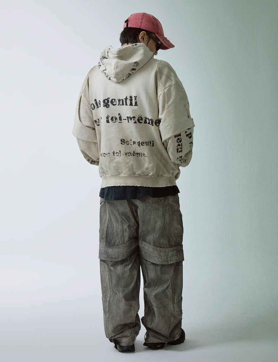 F2CE Dirty Dye Double Layer Printed Hoodie