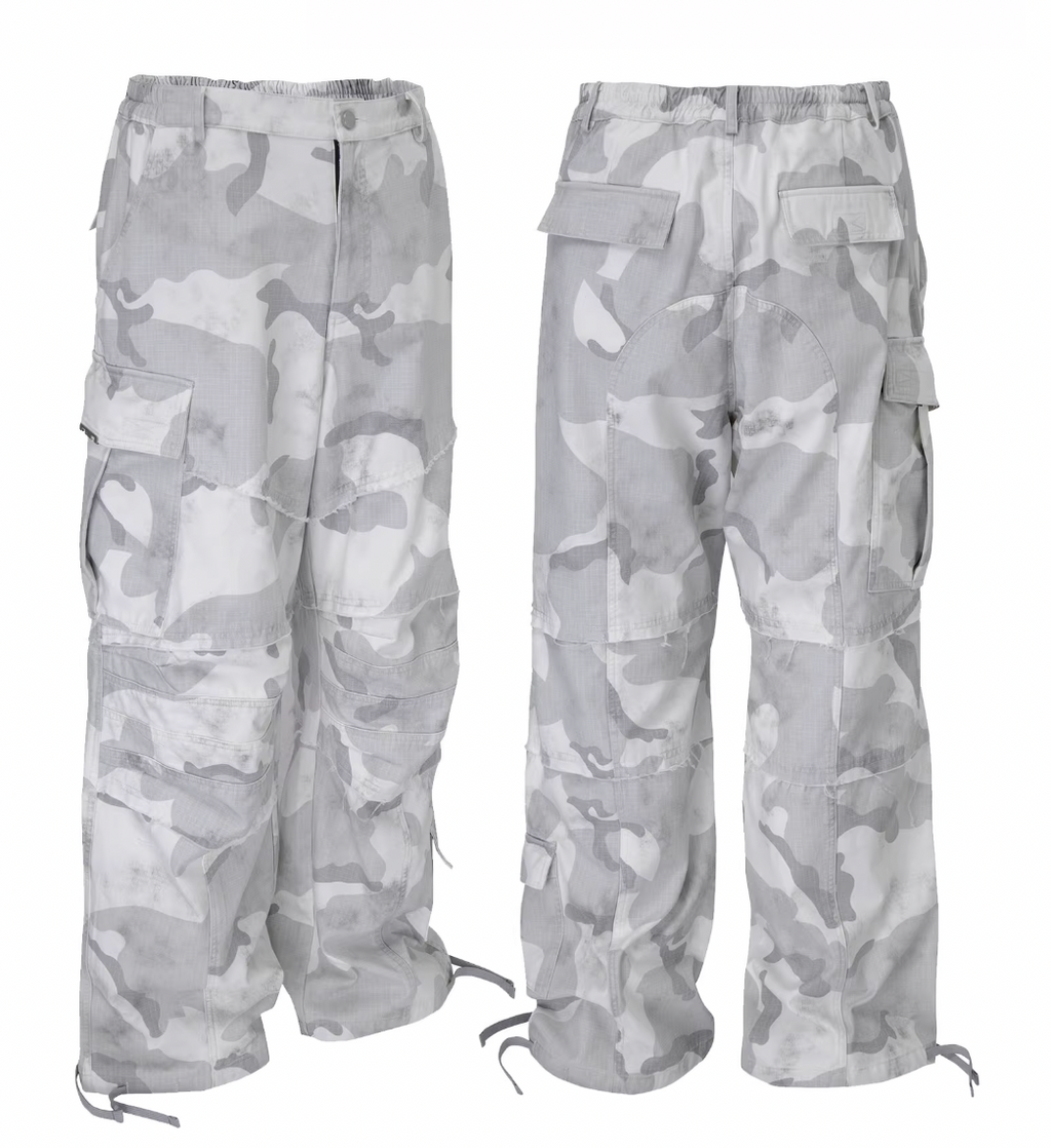 F2CE Gray White Camouflage Baggy Cargo Pants