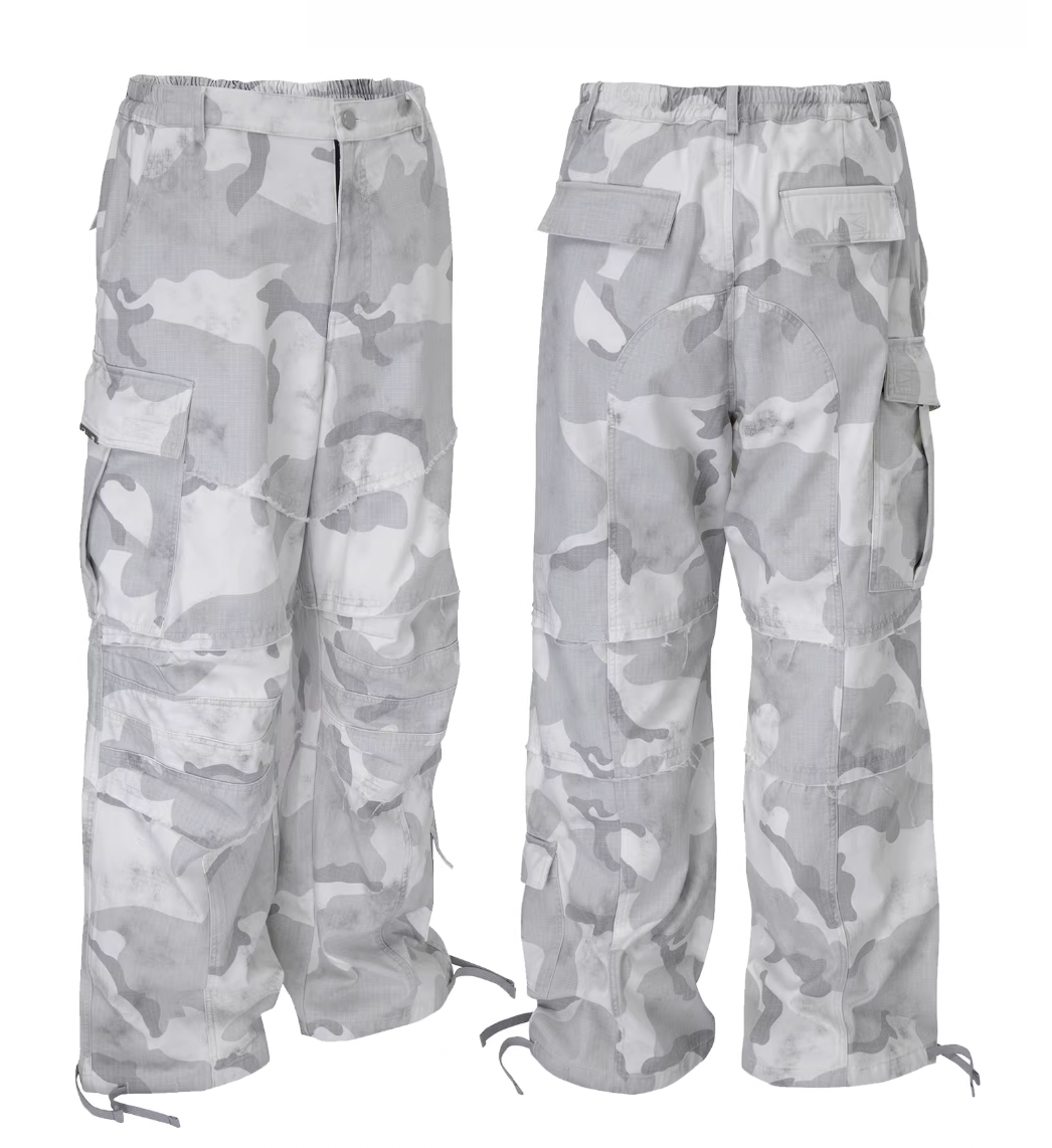 F2CE Gray White Camouflage Baggy Cargo Pants