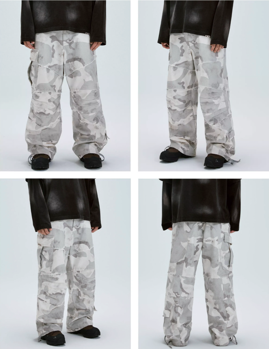 F2CE Gray White Camouflage Baggy Cargo Pants