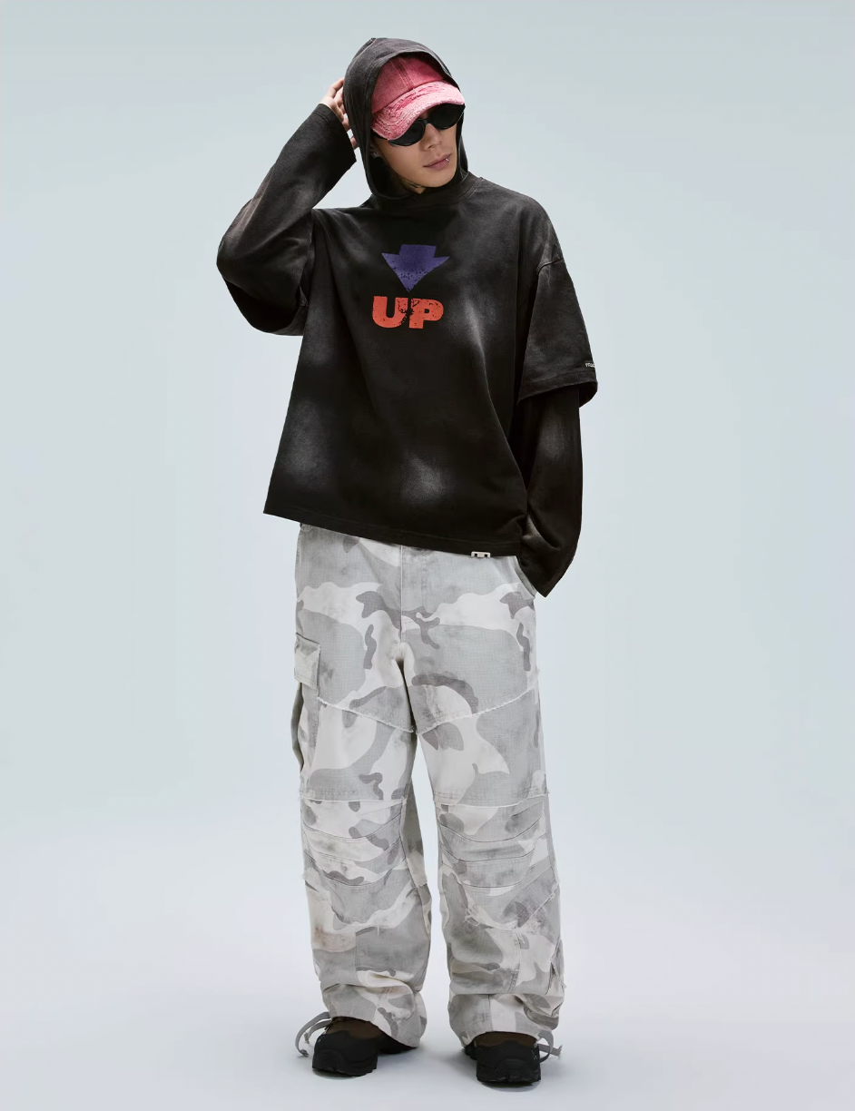 F2CE Gray White Camouflage Baggy Cargo Pants