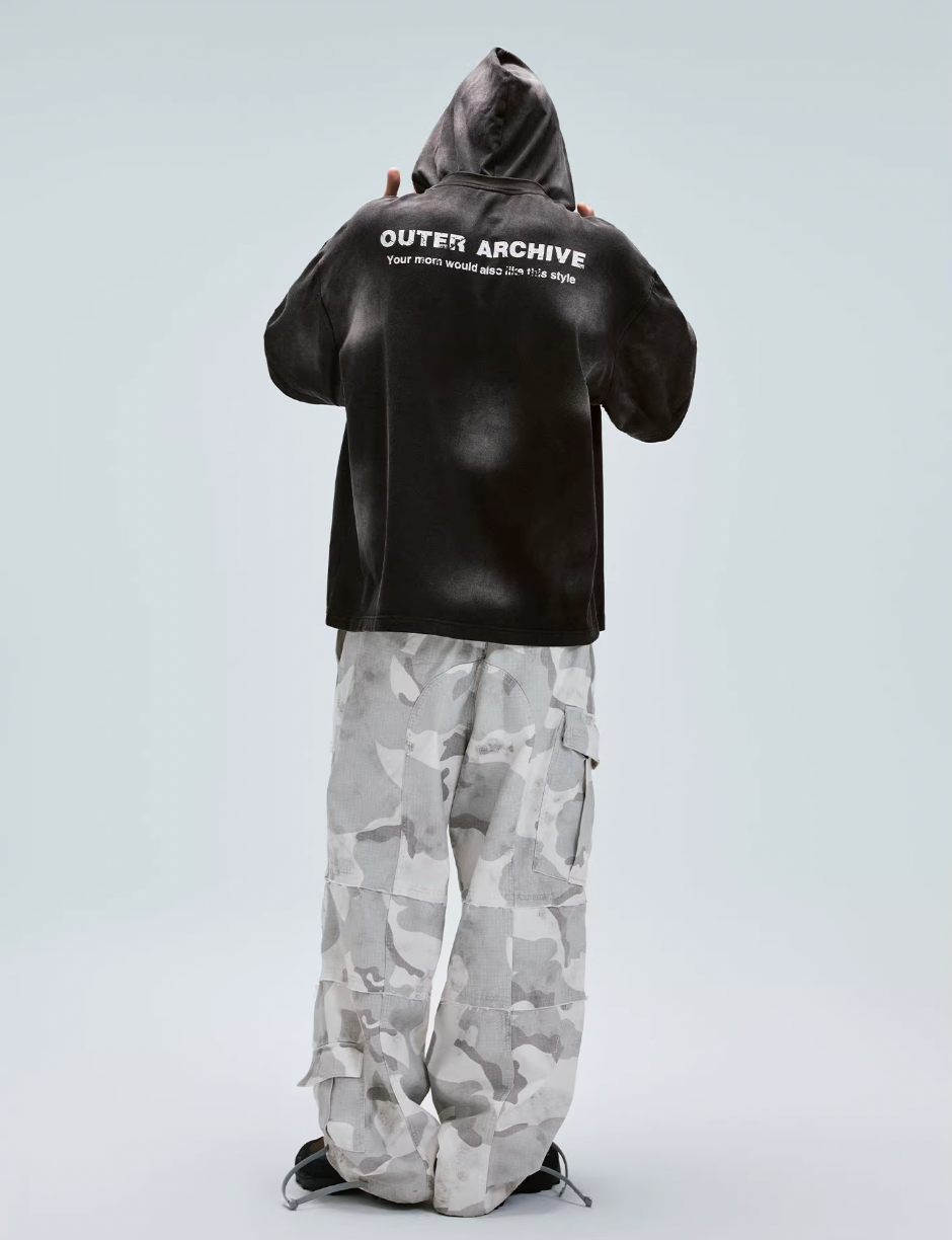 F2CE Gray White Camouflage Baggy Cargo Pants