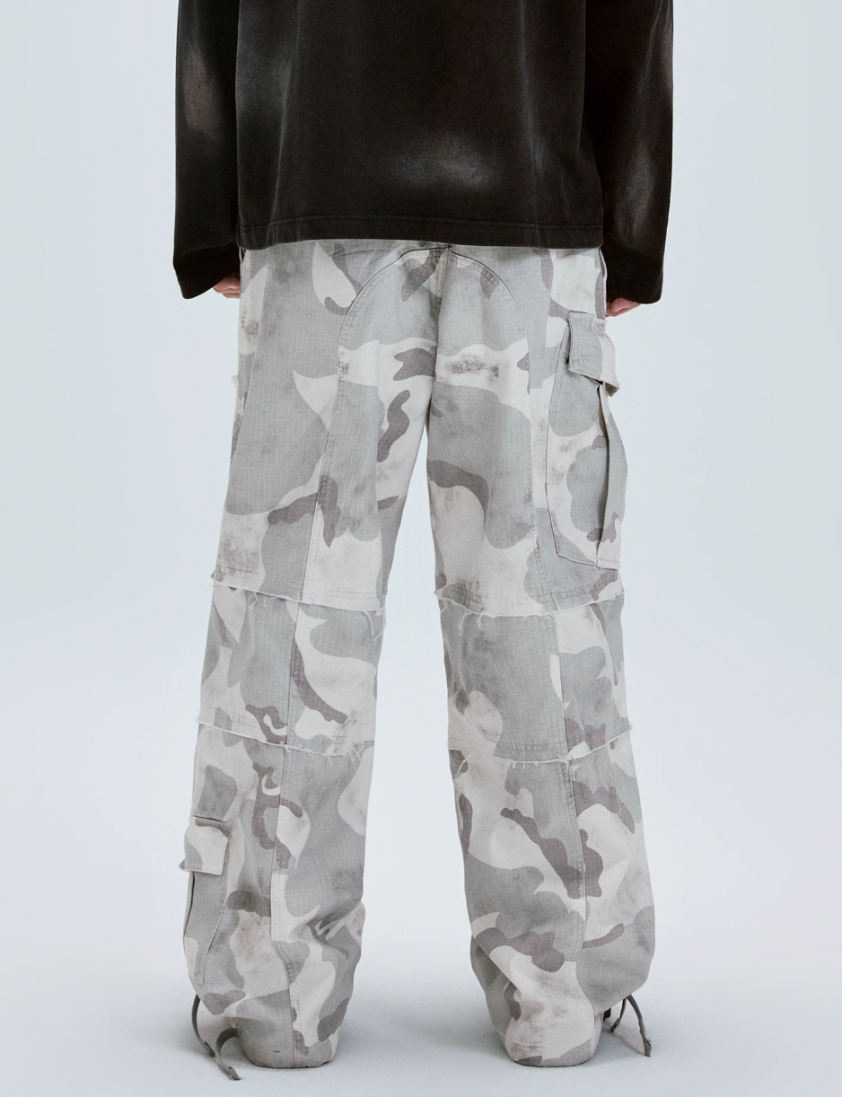 F2CE Gray White Camouflage Baggy Cargo Pants