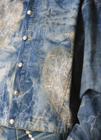 YADcrew Lace Peace Dove Faux Distressed Washed Print Denim Jacket