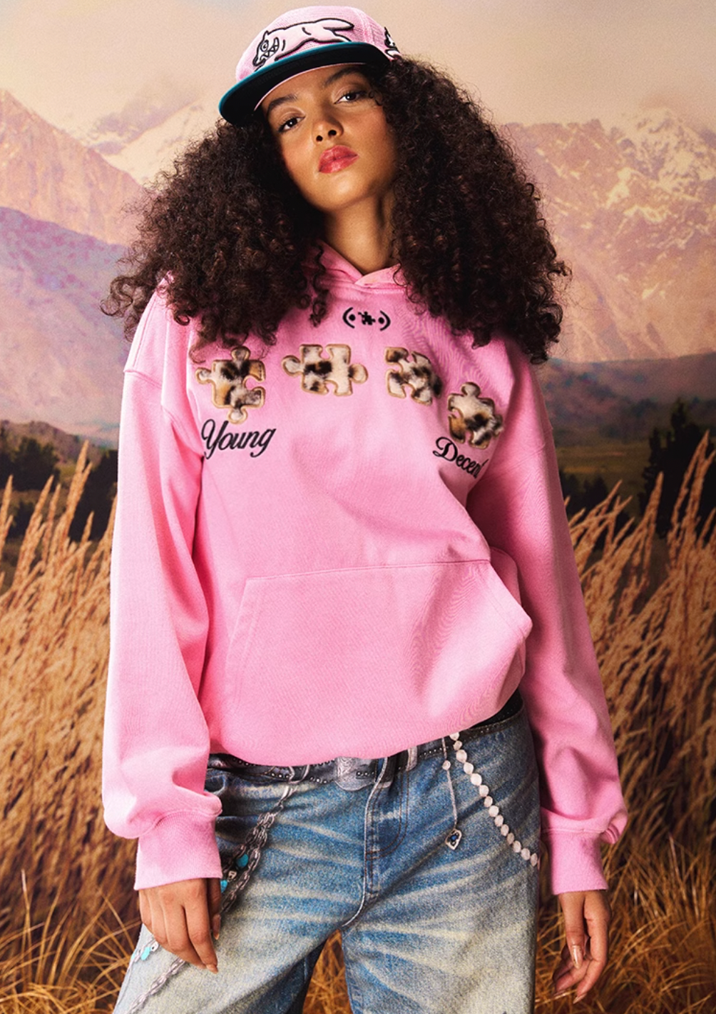 YADcrew Leopard Patch Embroidery Jigsaw Puzzle Hoodie