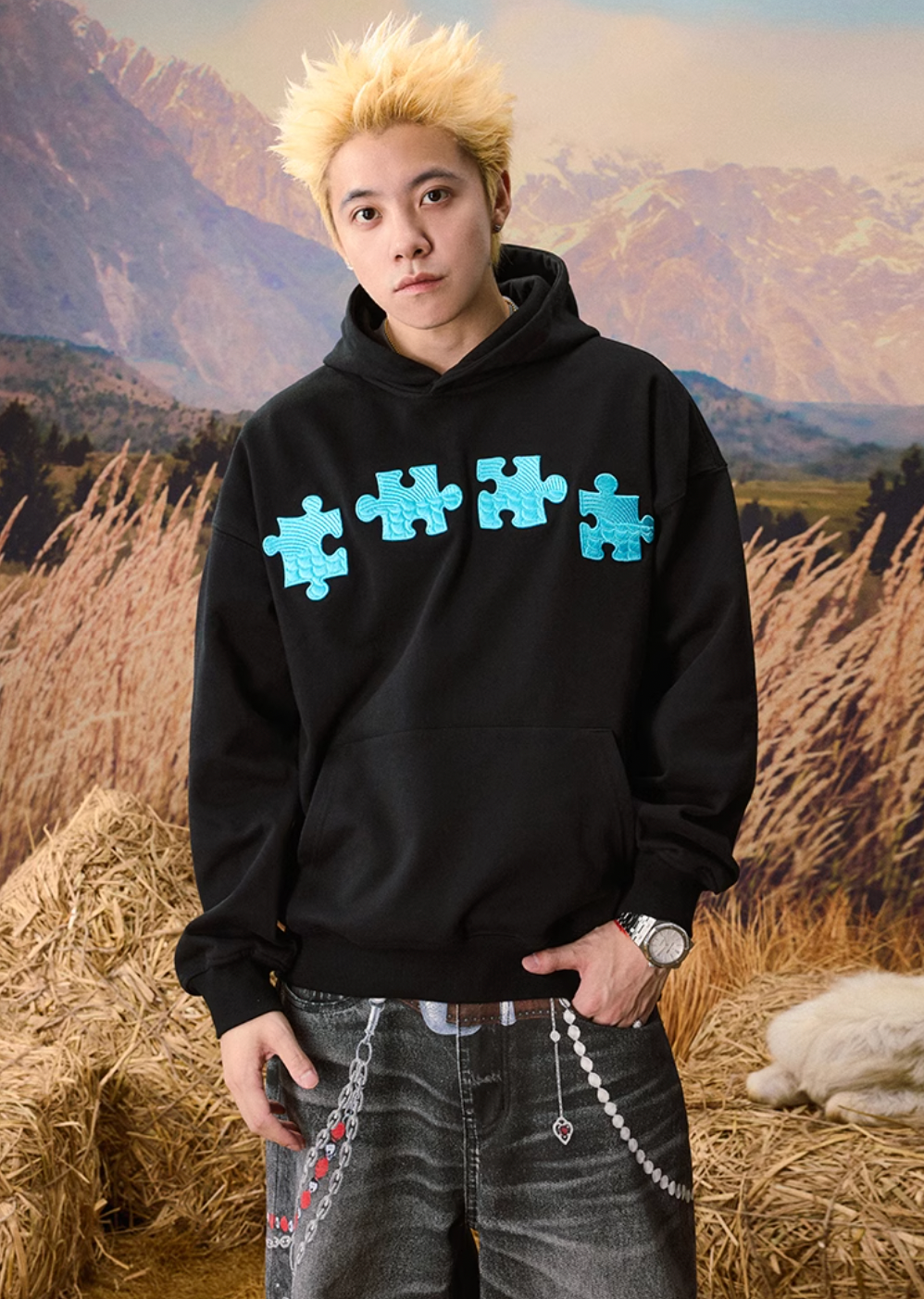 YADcrew Dragon Scale Embroidery 3D Puzzle Hoodie