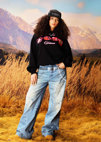 YADcrew Cream Strawberry Puzzle 3D Embroidery Sweatshirt