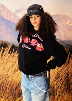 YADcrew Cream Strawberry Puzzle 3D Embroidery Sweatshirt