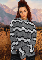 YADcrew Geometric Stripe Henley Neck Long Sleeve Knit Sweater