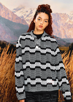 YADcrew Geometric Stripe Henley Neck Long Sleeve Knit Sweater