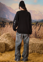 YADcrew Puzzle Pearl Jacquard Slogan Knit Sweater