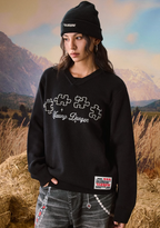 YADcrew Puzzle Pearl Jacquard Slogan Knit Sweater