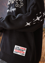 YADcrew Puzzle Pearl Jacquard Slogan Knit Sweater