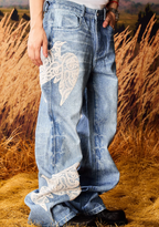 YADcrew Lace Peace Dove Patch Embroidery Print Jeans