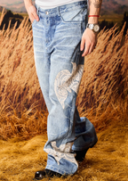 YADcrew Lace Peace Dove Patch Embroidery Print Jeans