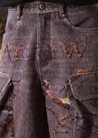 YADcrew Autumn Forest Tree Branch Print Baggy Cargo Jeans
