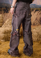 YADcrew Autumn Forest Tree Branch Print Baggy Cargo Jeans