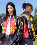 AFGK Badge Stitching Leather Racing Jacket