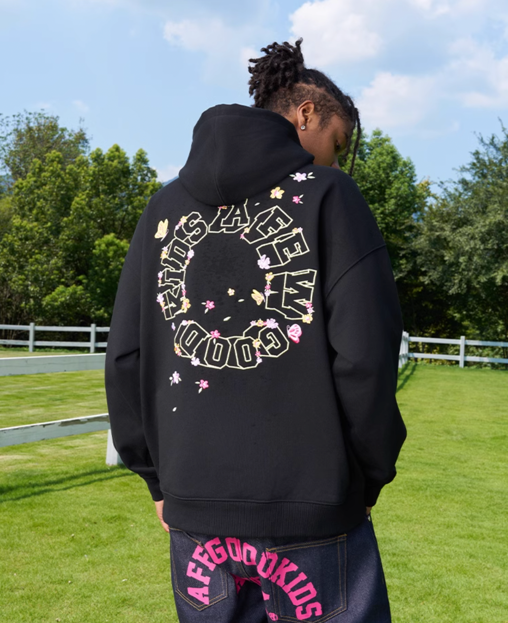 AFGK Butterfly Flower Flying Embroidery Hoodie