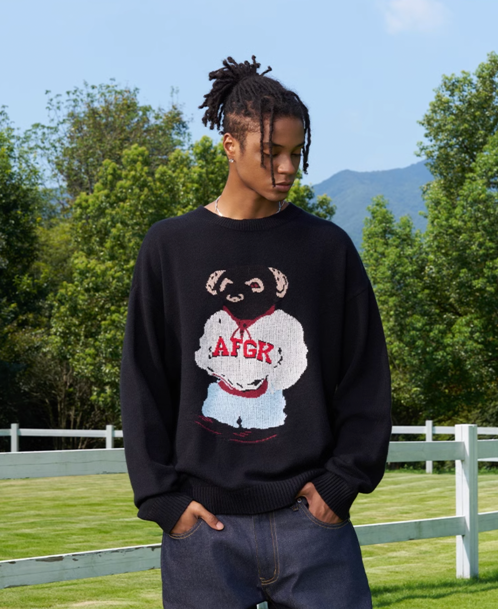 AFGK Bear Jacquard Knit Sweater