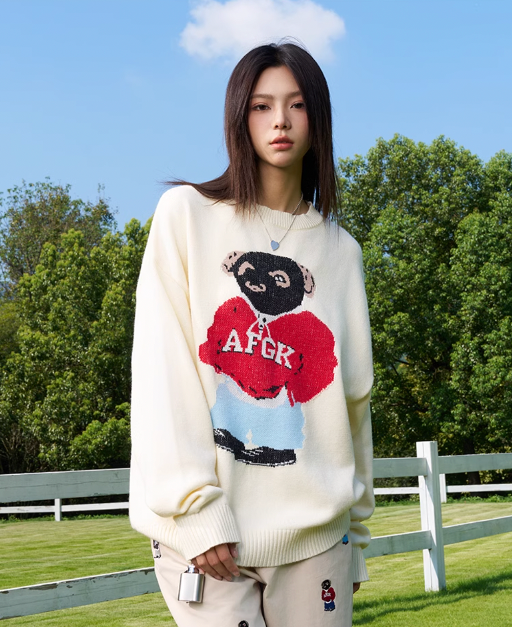 AFGK Bear Jacquard Knit Sweater