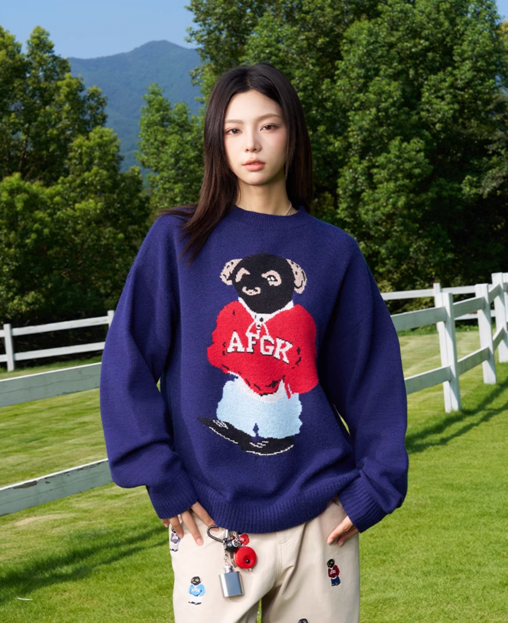 AFGK Bear Jacquard Knit Sweater