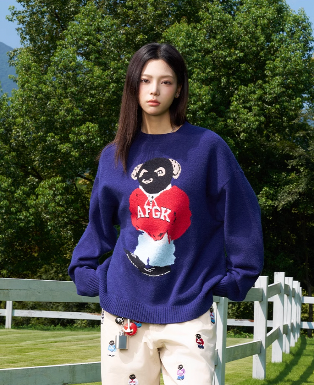 AFGK Bear Jacquard Knit Sweater