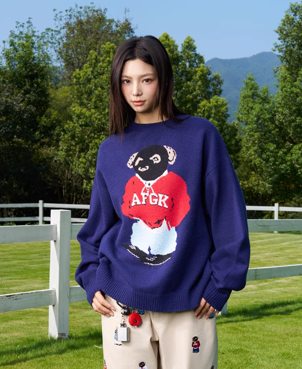 AFGK Bear Jacquard Knit Sweater