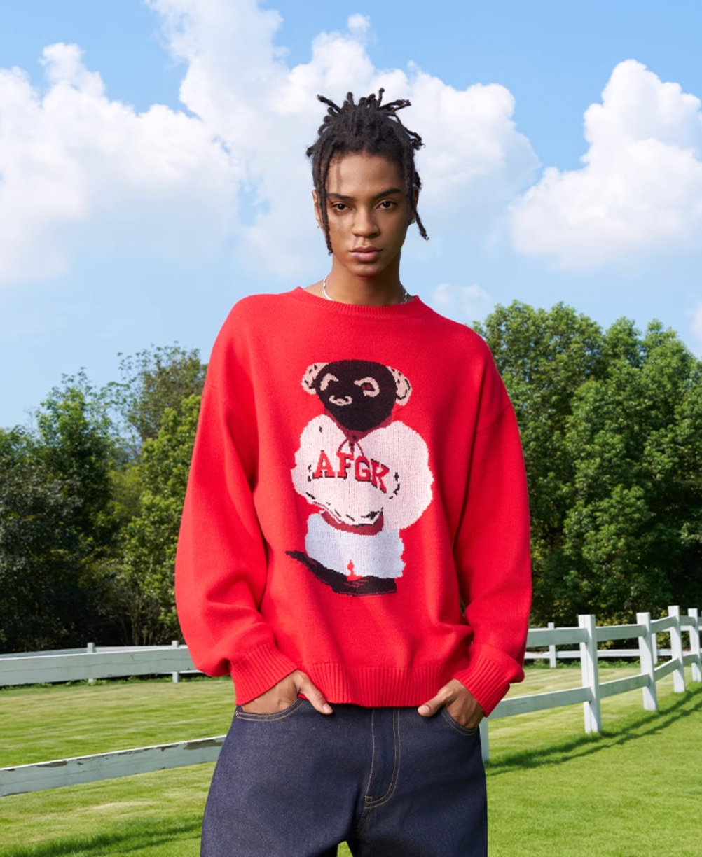 AFGK Bear Jacquard Knit Sweater