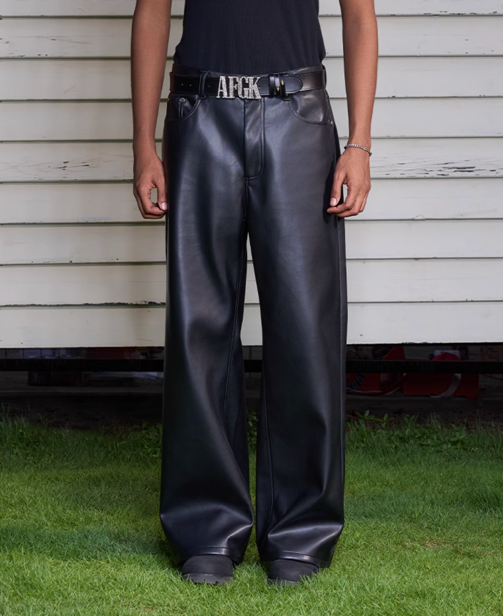 AFGK Punk Embroidery Leather Pants