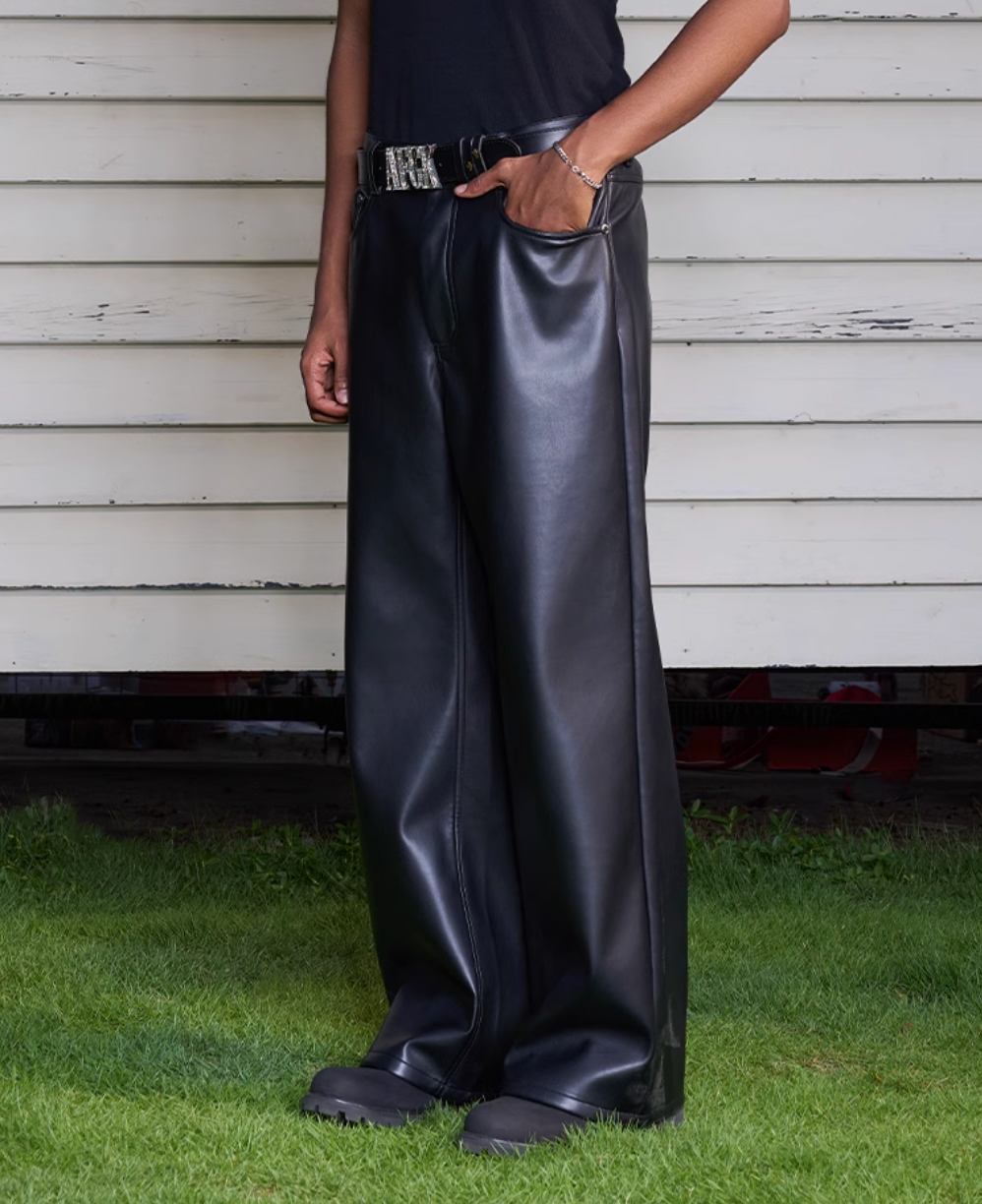 AFGK Punk Embroidery Leather Pants