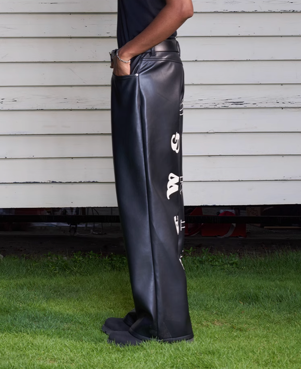 AFGK Punk Embroidery Leather Pants